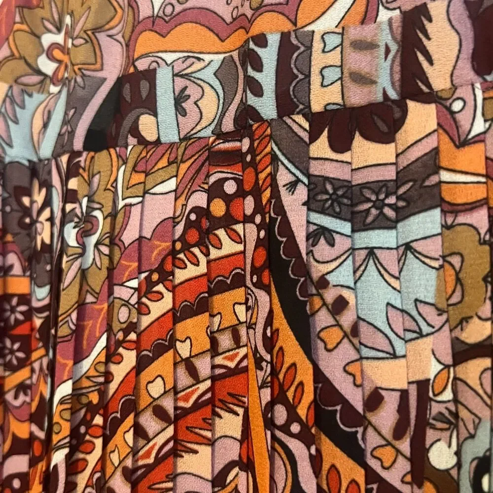 Floral & Ivy Pleated Belted Mixed Print Blouse drape flowy long sleeve Small - Picture 11 of 11
